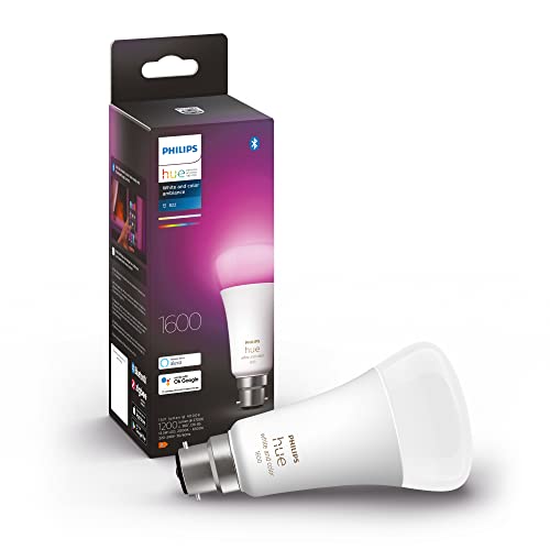 Philips Hue White & Colour Ambiance Single Smart Bulb LED [B22 Bayonet Cap] - 1600 Lumens (100W equivalent). Works with Alexa, Google Assistant and Apple Homekit