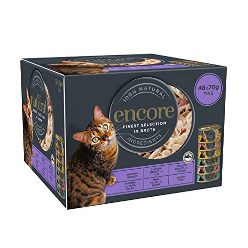 Encore 100% Natural Wet Cat Food Multipack Chicken Selection in Broth (Pack of 32 x 70g Tins)