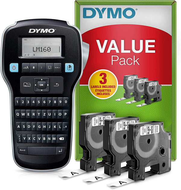 DYMO LabelManager 160 Portable Labelling Device Starter Set | Label Maker with QWERTZ Keyboard | with 3 Rolls of DYMO D1 Labelling Tape | Ideal for Office or Home Use